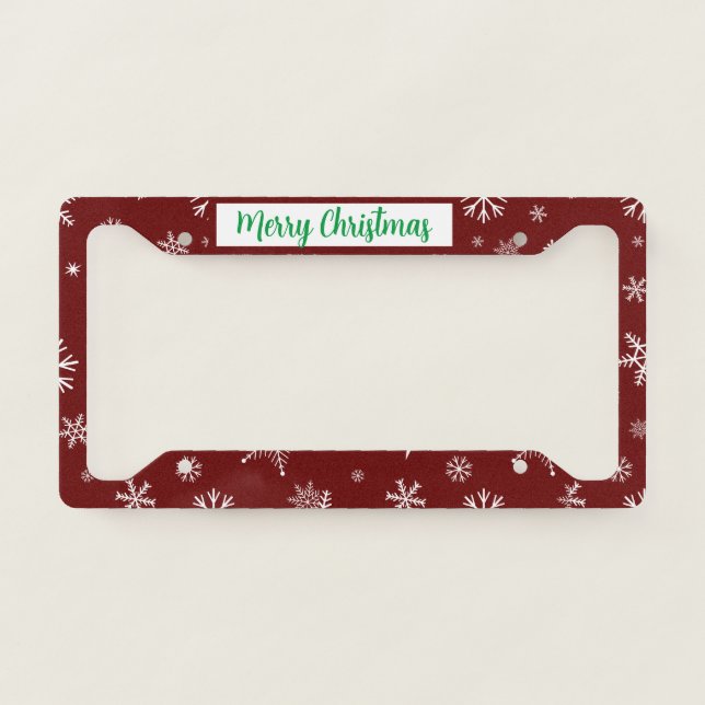 Classic Red Snow flakes Merry Christmas Pattern  License Plate Frame (Front)