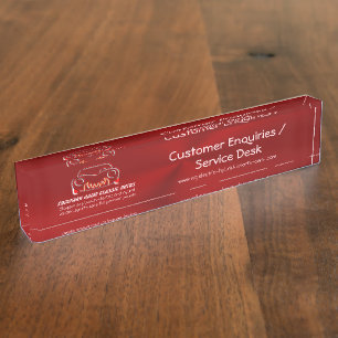 Classic Red Sports Auto on Crimson Metallic-look Desk Name Plate