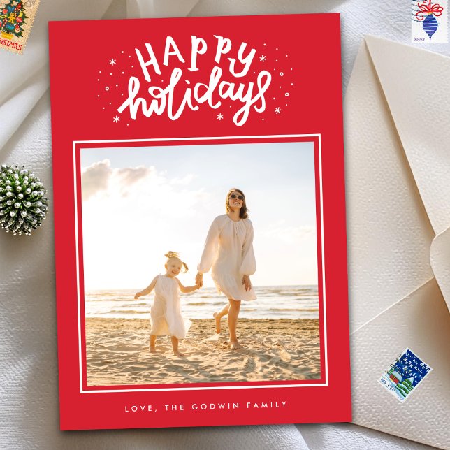 Classic Red Square Photo Retro Christmas Holiday Card (Creator Uploaded)