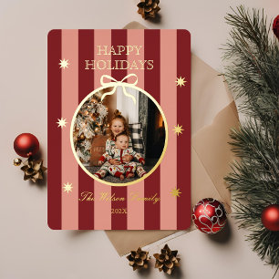 Classic Red Striped Photo Holiday Card
