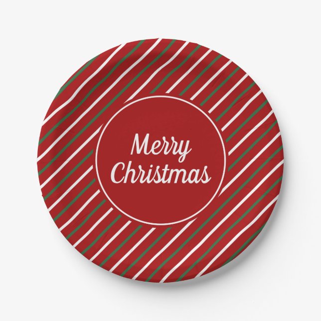 Classic Red Stripes Christmas  Paper Plates (Front)