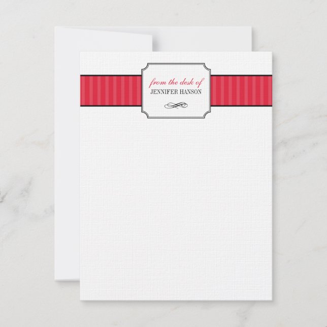 Classic red stripes from the desk of stationery invitation (Front)