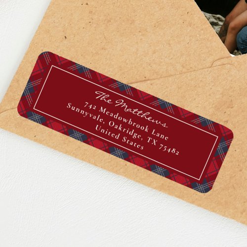 Classic Red Tartan Christmas Address Return Label