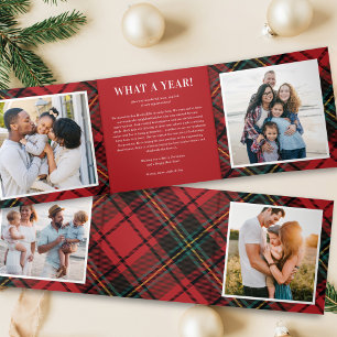 Classic Red Tartan Multi-Photo Folded Holiday Card
