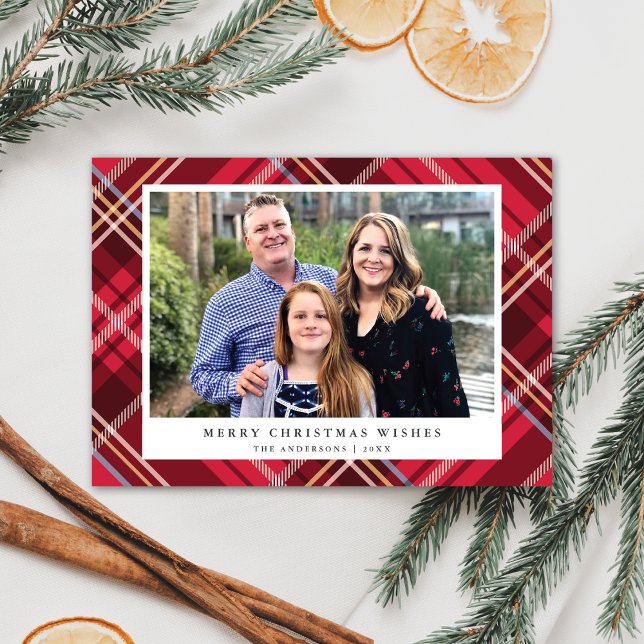 Classic Red Tartan Plaid Frame | Holiday Photo Postcard (Creator Uploaded)