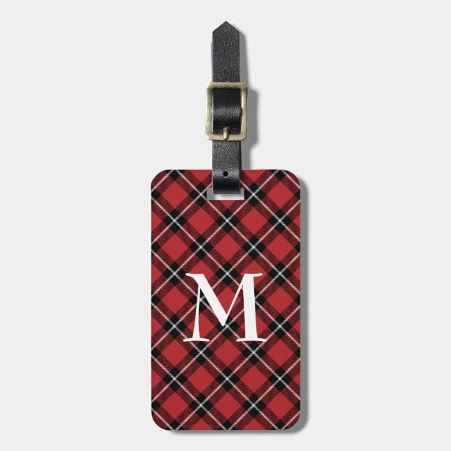 Classic Red Tartan Plaid Monogrammed Luggage Tag (Front Vertical)
