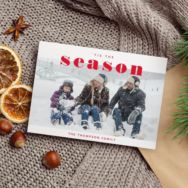 Classic Red Tis the Season Photo Christmas Holiday Postcard (Creator Uploaded)