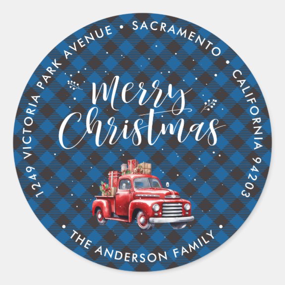 Classic Red Truck Blue Return Address Labels