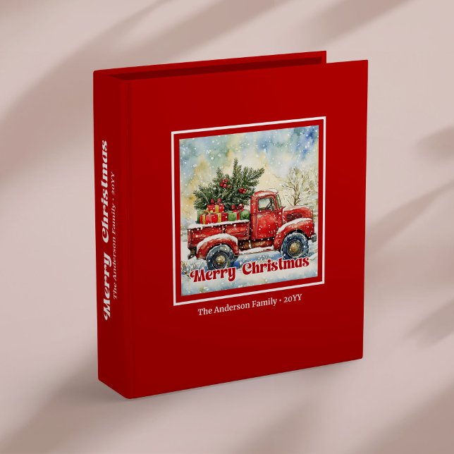 Classic red truck Christmas scene memory book 3 Ring Binder (Charming red truck winter scene binder rustic holiday decor

)