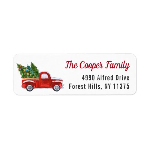 Classic Red Truck Christmas Tree Return Address Label
