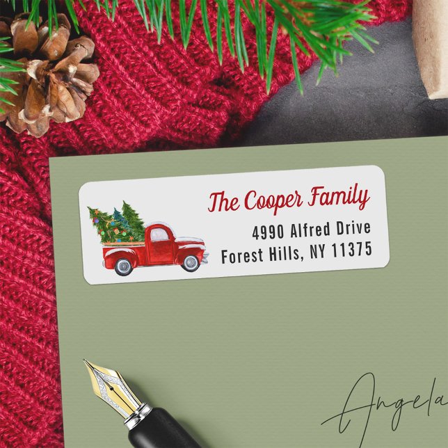 Classic Red Truck Christmas Tree Return Address Label (Creator Uploaded)
