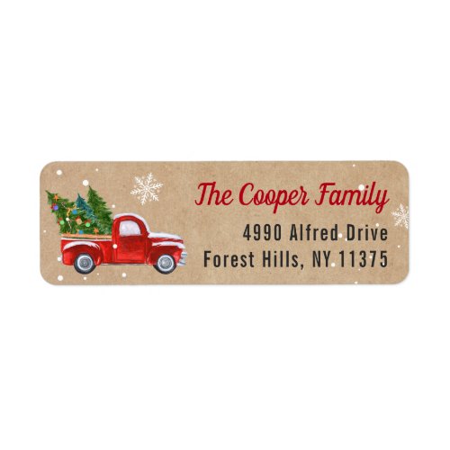 Classic Red Truck Christmas Tree Snowflakes Kraft Label