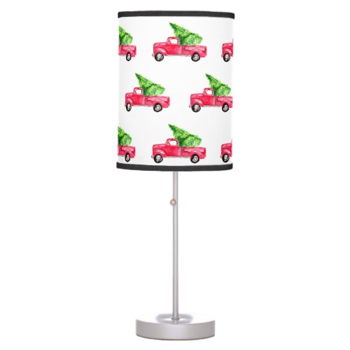 Classic Red Truck Christmas Tree Watercolor cute Table Lamp