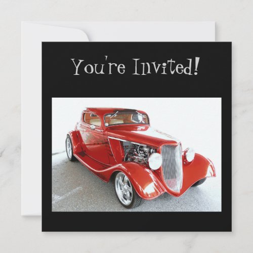 Classic Red Vintage Car _  Youre Invited Invitation