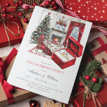 Classic Red Vintage Christmas Engagement Invitation<br><div class="desc">Celebrate your love with our enchanting Classic Red Old Money Vintage Christmas Engagement Invitation. Featuring a stunning watercolor scene of a beautifully decorated dining table and a tall Christmas tree, this design exudes elegance and warmth. The eye-catching engagement ring details add a personal touch, making it perfect for your special...</div>