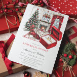 Classic Red Vintage Christmas Rehearsal Dinner Invitation<br><div class="desc">Set the stage for your festive celebration with our Classic Red Old Money Vintage Christmas Rehearsal Dinner Invitation. This exquisite design features a charming watercolor depiction of a decorated dining table and a majestic Christmas tree, bringing warmth and elegance to your gathering. The beautifully highlighted engagement ring adds a personal...</div>
