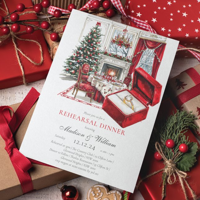 Classic Red Vintage Christmas Rehearsal Dinner Invitation (Creator Uploaded)
