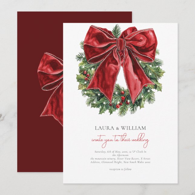 Classic Red Vintage Christmas Wedding Invitation (Front/Back)