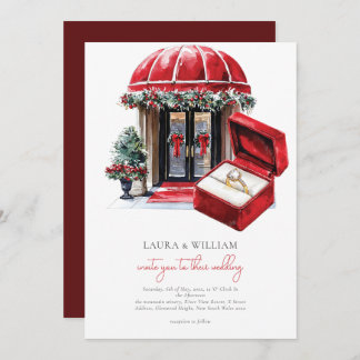 Classic Red Vintage Christmas Wedding Invitation