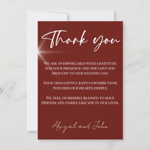 Classic red wedding thank you card