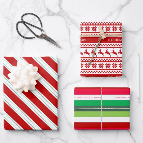 Classic Red White and Green Christmas Collection Wrapping Paper Sheets