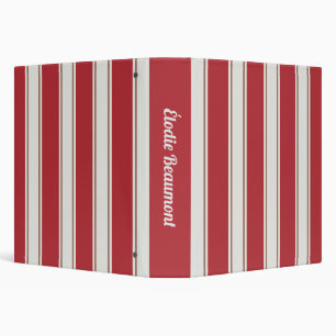 Classic Red, White and Mocha Mouse Stripes 3 Ring Binder