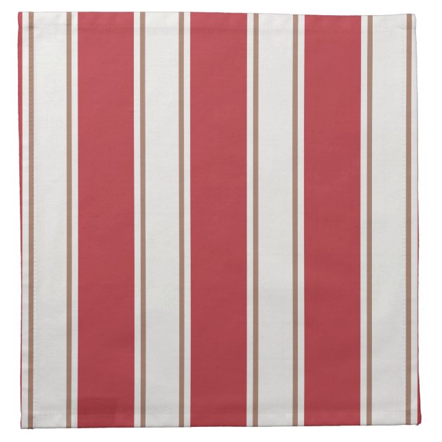 Classic Red, White and Mocha Mouse Stripes Cloth Napkin (Front)