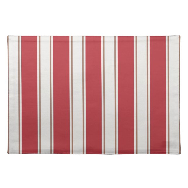Classic Red, White and Mocha Mouse Stripes Cloth Placemat (Front)