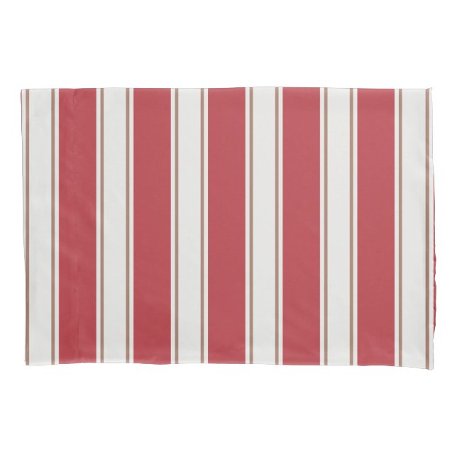 Classic Red, White and Mocha Mouse Stripes Pillow Case (Front)