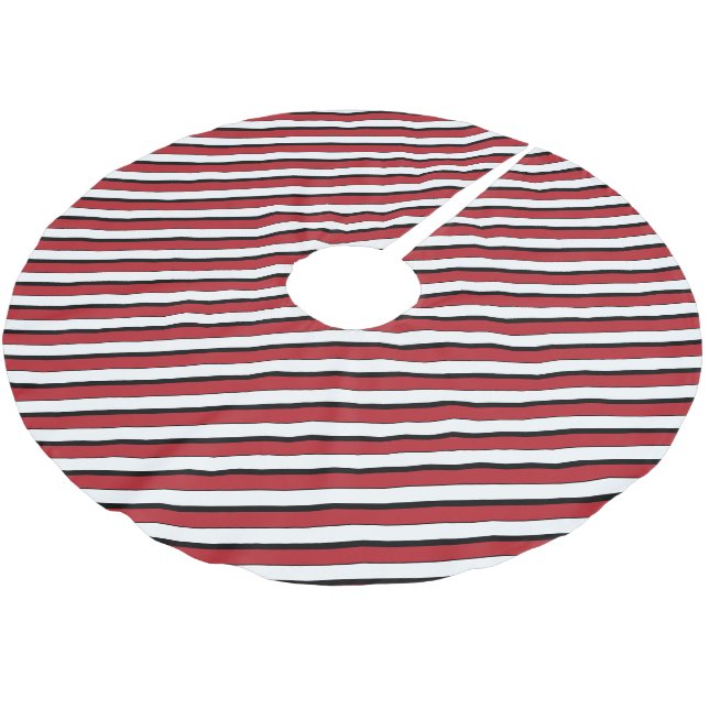 Classic Red White Black Stripe Brushed Polyester Tree Skirt