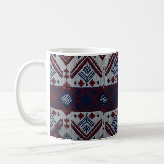 Classic Red White Blue Nordic Fair Isle Knit Coffee Mug (Left)
