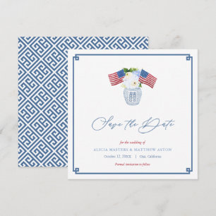 Classic Red White Blue USA Flag Ginger Jar Wedding Save The Date
