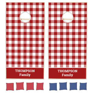Classic Red White Buffalo Check Custom Name Cornhole Set