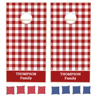 Classic Red White Buffalo Check Custom Name Cornhole Set