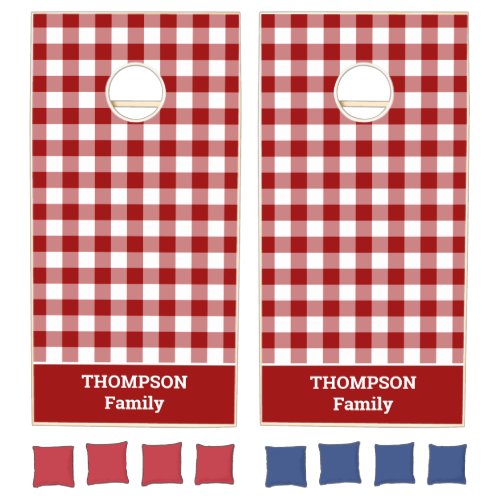 Classic Red White Buffalo Check Custom Name Cornhole Set