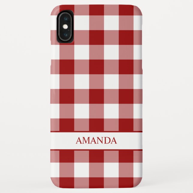 Classic Red White Buffalo Plaid with Your Name Case-Mate iPhone Case (Back)