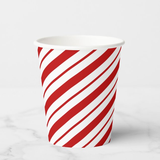 Classic Red & White Candy Cane Stripes Christmas Paper Cups (Front)
