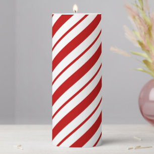 Classic Red & White Candy Cane Stripes Christmas Pillar Candle