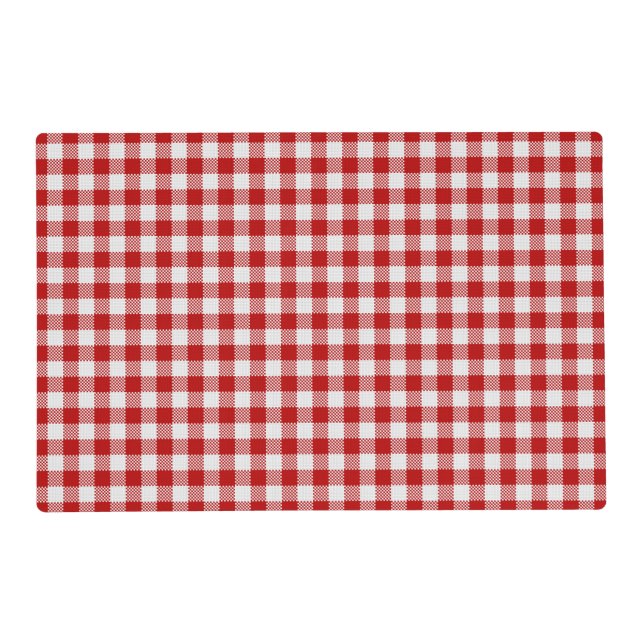 Classic Red White Check Pattern Stripe Laminiated Placemat (Front)