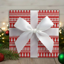 Classic Red & White Christmas Tree Striped Pattern