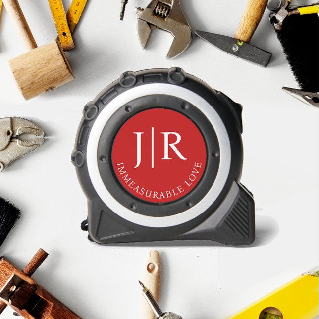 Classic Red White Couple Name Initials Monogrammed Tape Measure (Creator Uploaded)