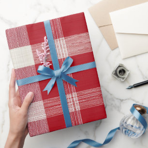 Classic Red White Farmhouse Cotton Plaid Pattern Wrapping Paper