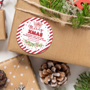 Classic Red White Floral Berries Xmas  Round Sticker