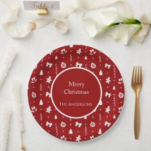 Classic Red & White Gingerbread Christmas Paper Plates