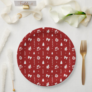 Classic Red & White Gingerbread Christmas Paper Plates