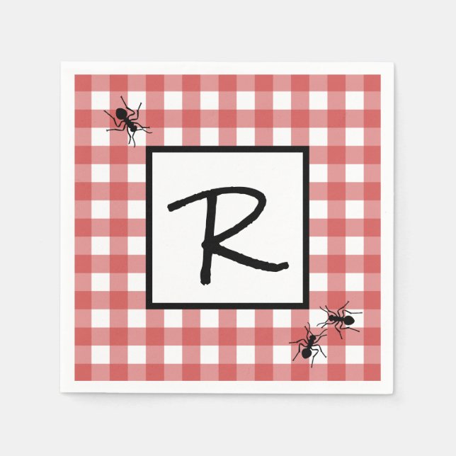 Classic Red White Gingham Ants BBQ Picnic Napkins (Front)