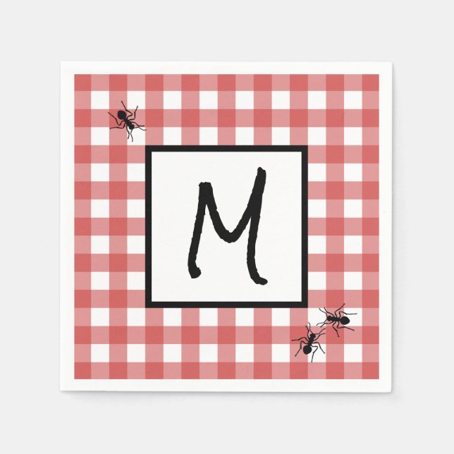 Classic Red White Gingham Ants BBQ Picnic Party Napkins (Front)