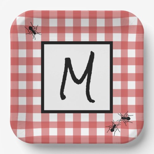 Classic Red White Gingham Ants BBQ Picnic Party Paper Plates