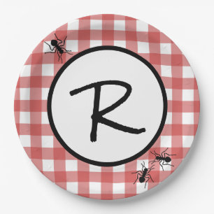 Classic Red White Gingham Ants BBQ Picnic Party Paper Plates