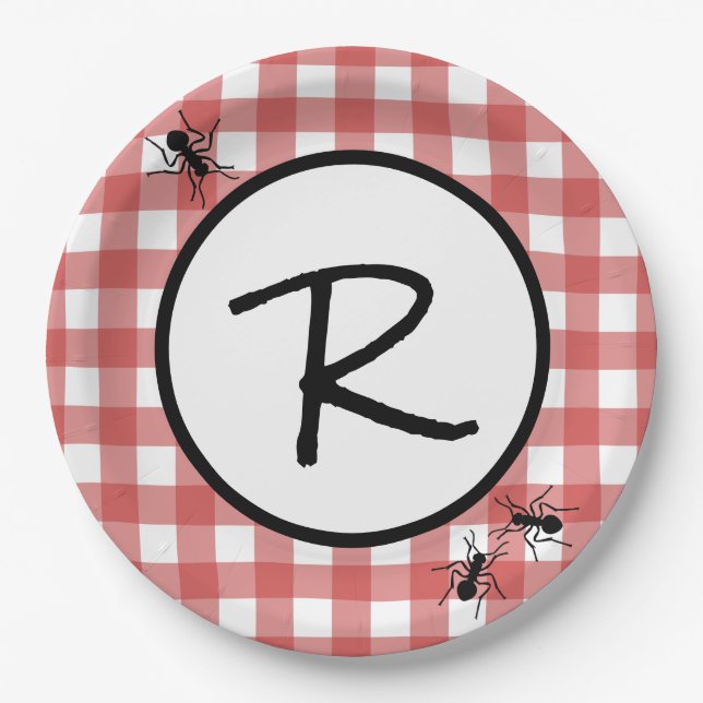 Classic Red White Gingham Ants BBQ Picnic Party Paper Plates (Front)